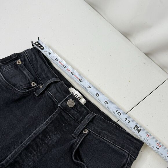 AGOLDE Riley Long Straight Jeans Sz 25 Black High Rise Ankle Button Fly Stretch - Picture 7 of 13